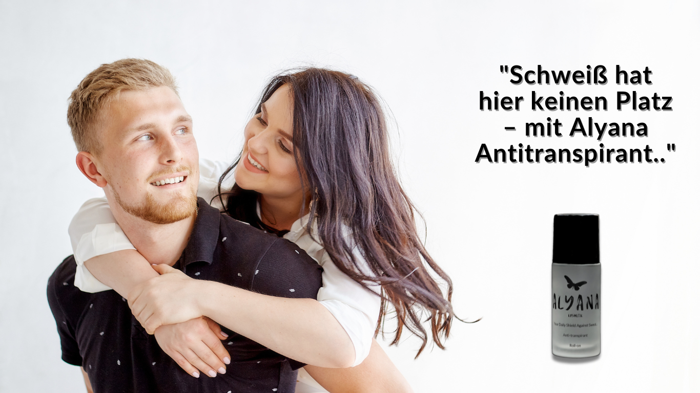 Glückliches Paar – Frau und Mann fühlen sich frisch und sicher mit Alyana Antitranspirant